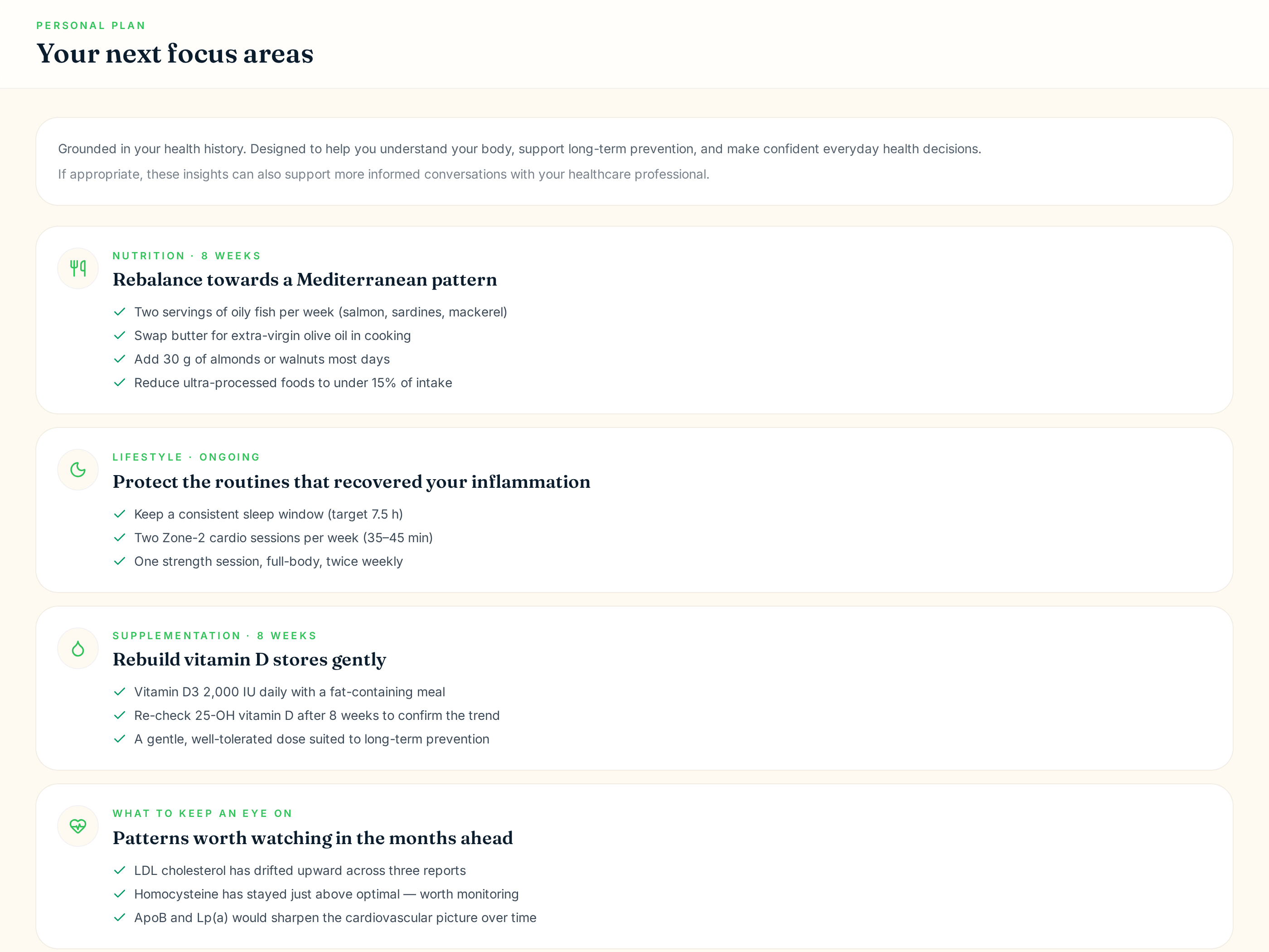 OptimalTracker Personal Plan โ nutrition, lifestyle and follow-up suggestions